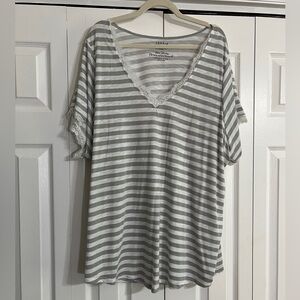 Torrid White and Gray Striped Lace Trim Top